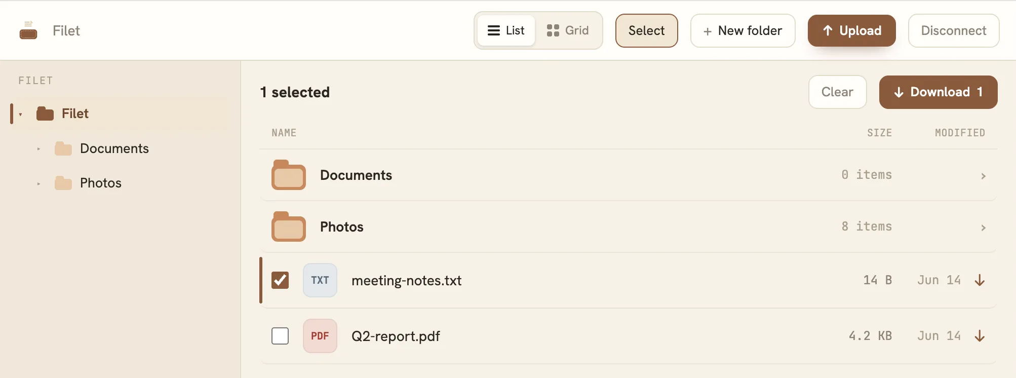 The browser file manager — the main surface, open in any browser on the same Wi-Fi